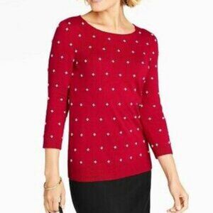 2/$25 or 3/$30 Talbots Red and White Pearl Embellished 3/4/ Sleeve Sweater SzPS